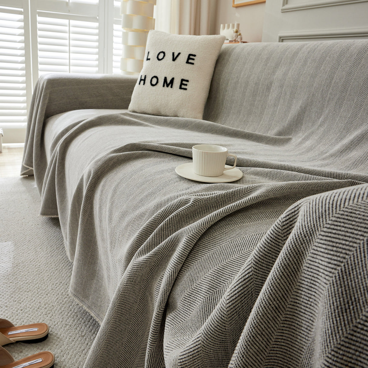 Herringbone Oversized Chenille Couch Throw Cover Sofa Slipcovers Couch Covers for Sectional Couches