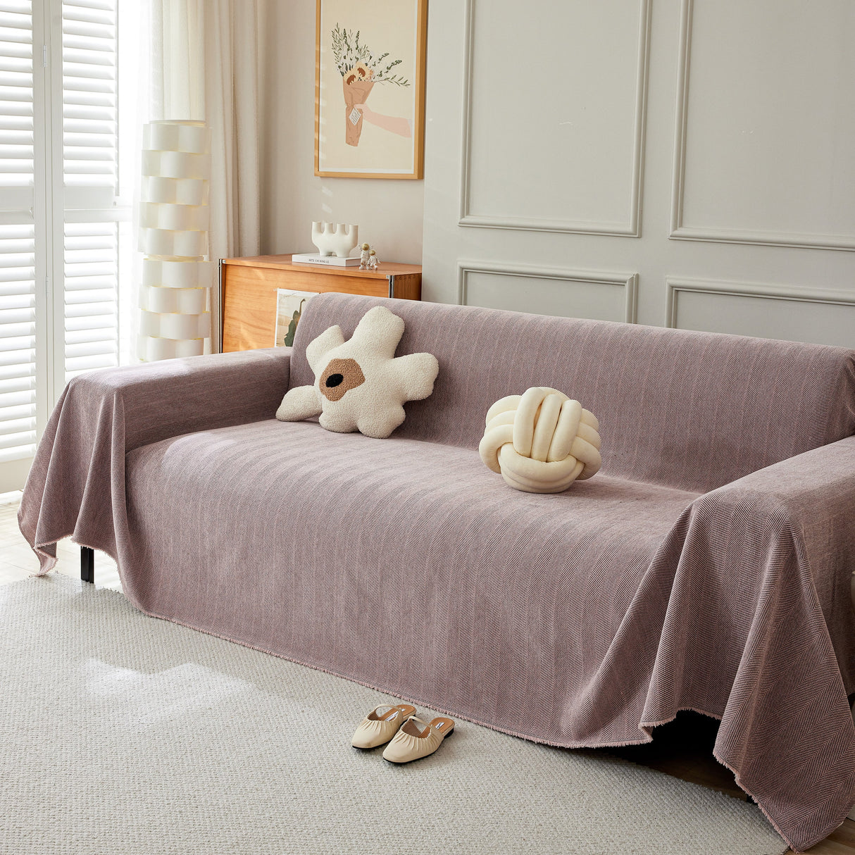 Herringbone Oversized Chenille Couch Throw Cover Sofa Slipcovers Couch Covers for Sectional Couches