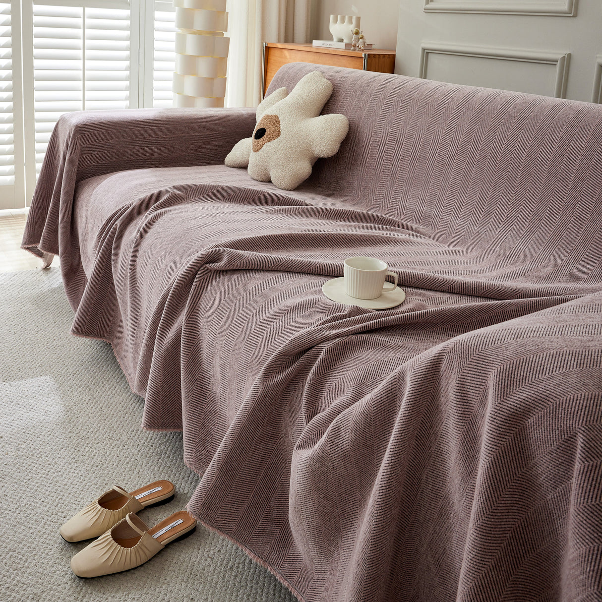 Herringbone Oversized Chenille Couch Throw Cover Sofa Slipcovers Couch Covers for Sectional Couches