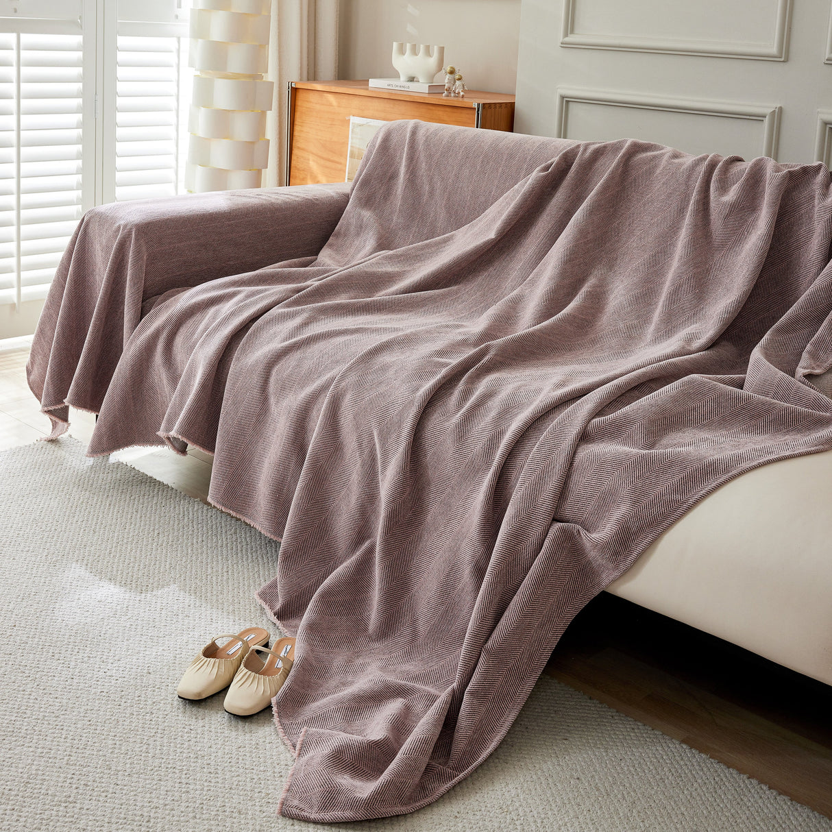 Herringbone Oversized Chenille Couch Throw Cover Sofa Slipcovers Couch Covers for Sectional Couches