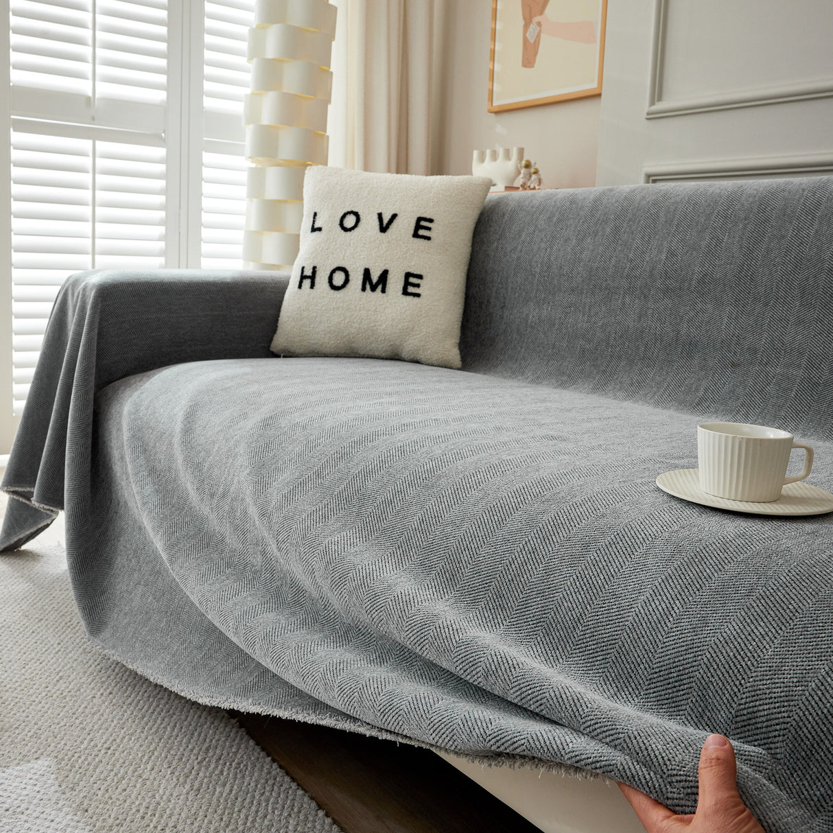 Herringbone Oversized Chenille Couch Throw Cover Sofa Slipcovers Couch Covers for Sectional Couches