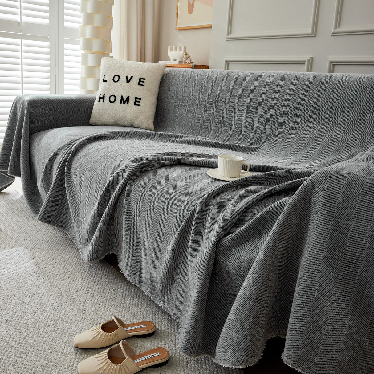 Herringbone Oversized Chenille Couch Throw Cover Sofa Slipcovers Couch Covers for Sectional Couches