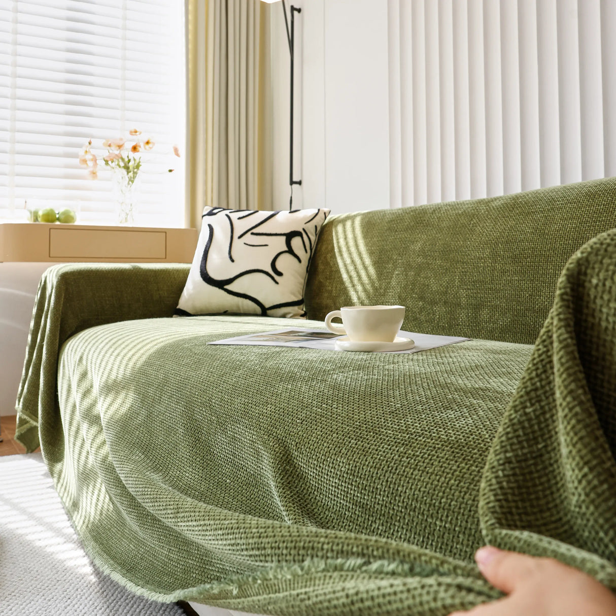 Chenille Thickened Solid Couch Blanket Throws, Reversible Couch Covers for Sectional Couches