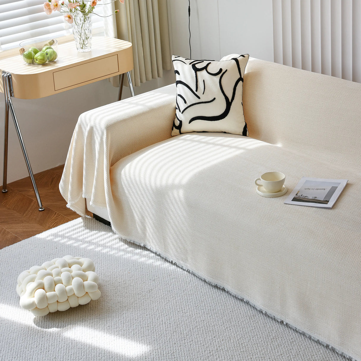 Chenille Thickened Solid Couch Blanket Throws, Reversible Couch Covers for Sectional Couches