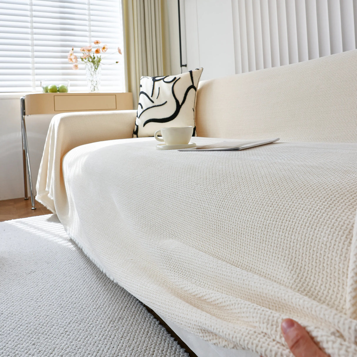 Chenille Thickened Solid Couch Blanket Throws, Reversible Couch Covers for Sectional Couches