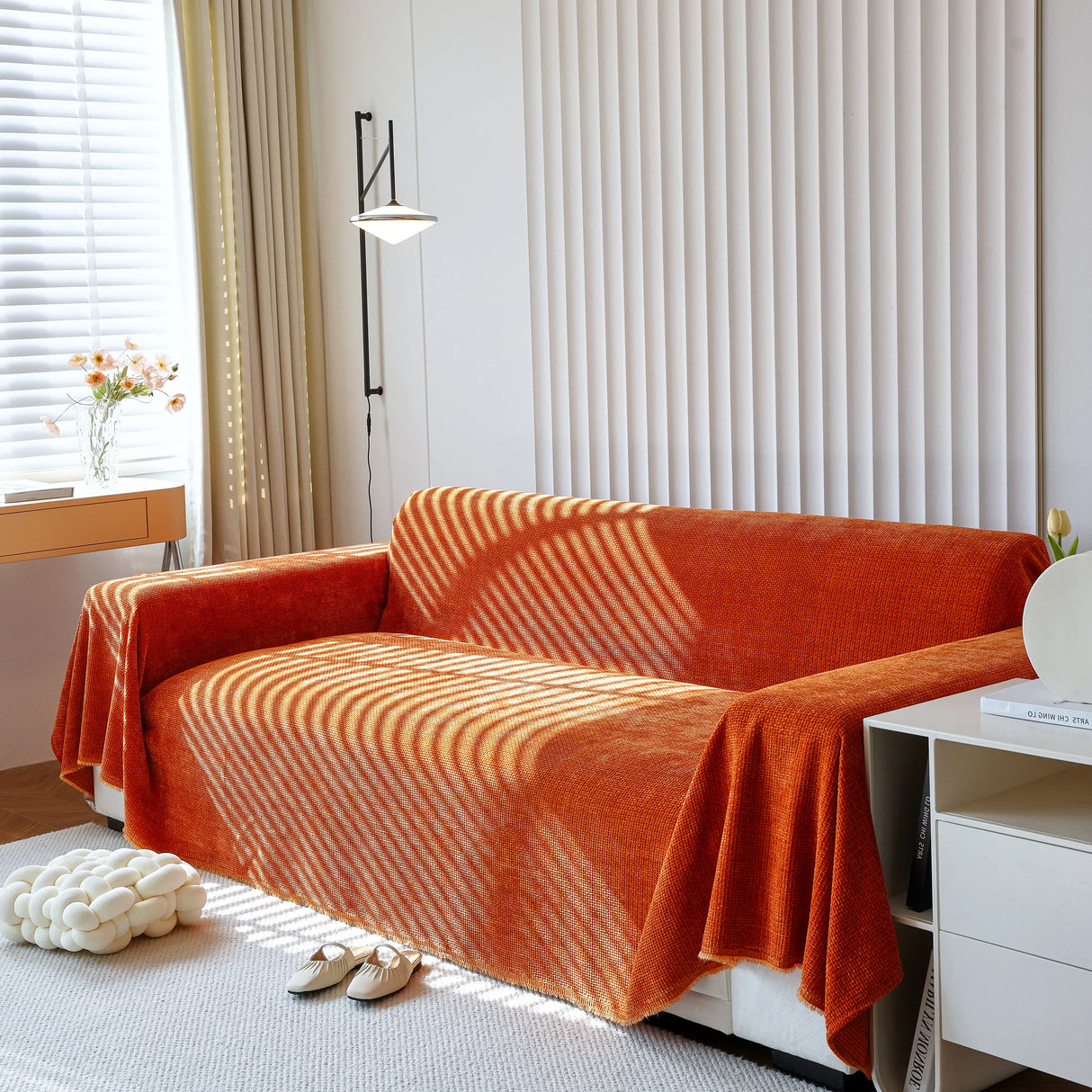 Chenille Thickened Solid Couch Blanket Throws, Reversible Couch Covers for Sectional Couches