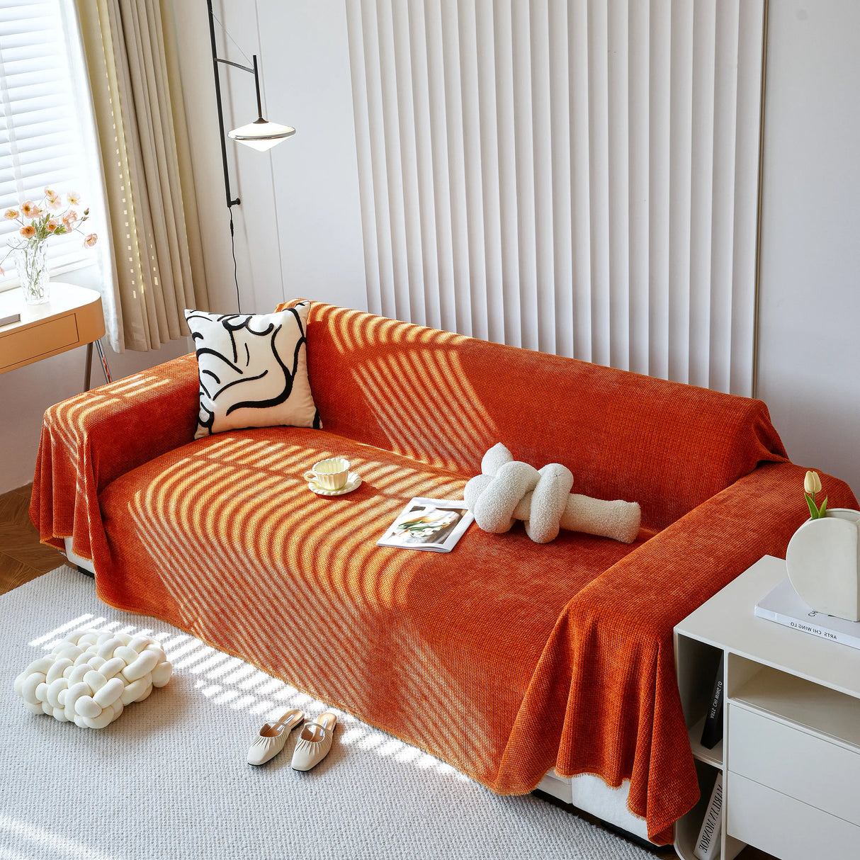 Chenille Thickened Solid Couch Blanket Throws, Reversible Couch Covers for Sectional Couches