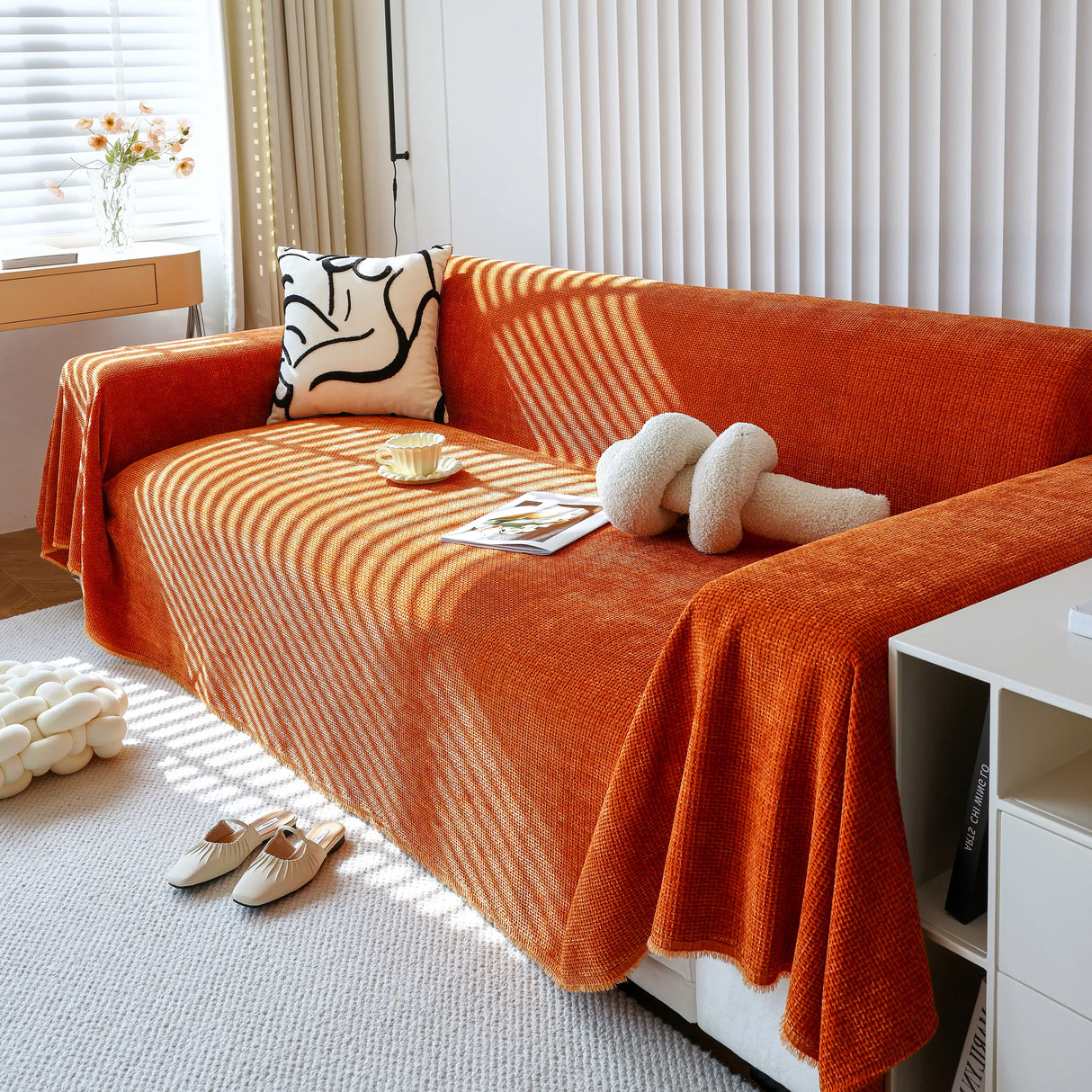 Chenille Thickened Solid Couch Blanket Throws, Reversible Couch Covers for Sectional Couches