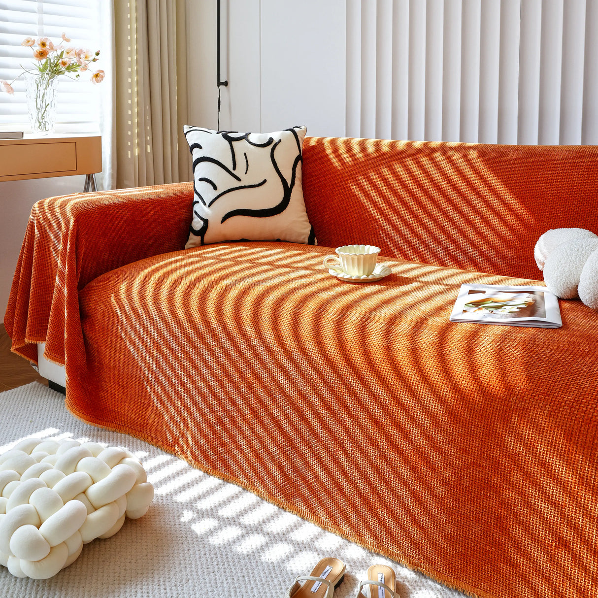 Chenille Thickened Solid Couch Blanket Throws, Reversible Couch Covers for Sectional Couches