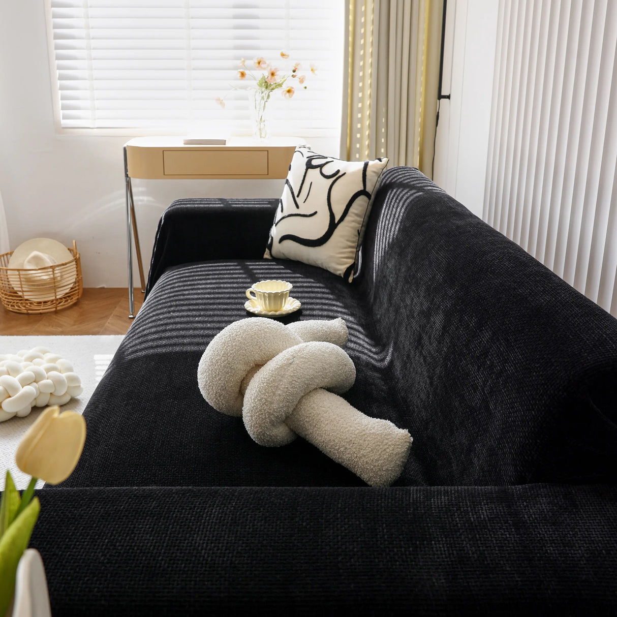 Chenille Thickened Solid Couch Blanket Throws, Reversible Couch Covers for Sectional Couches