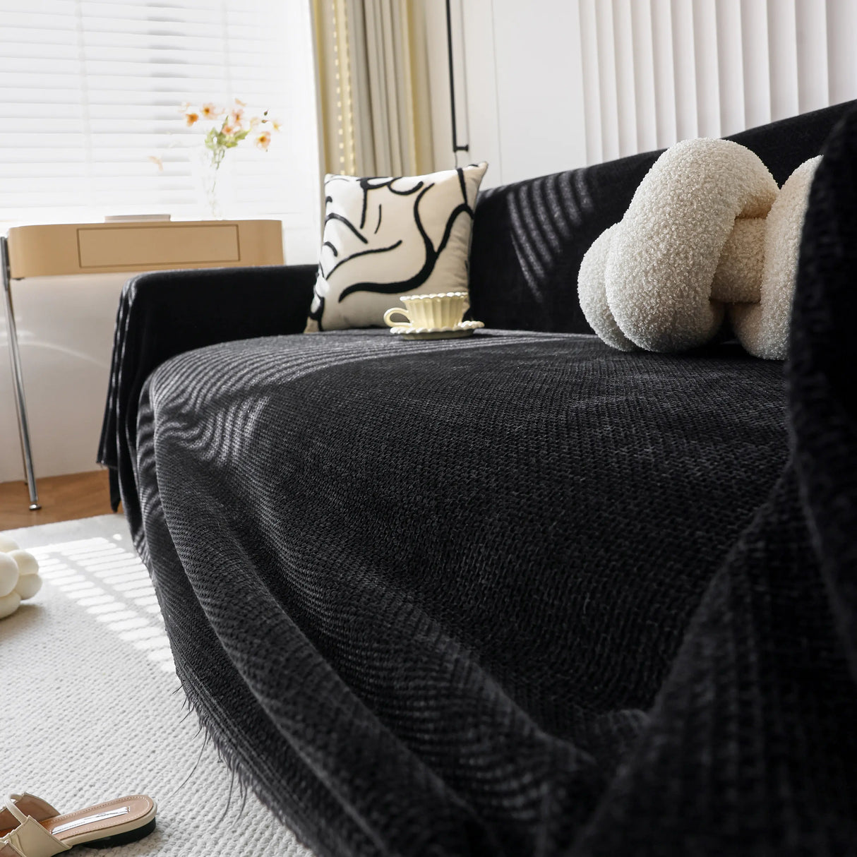 Chenille Thickened Solid Couch Blanket Throws, Reversible Couch Covers for Sectional Couches