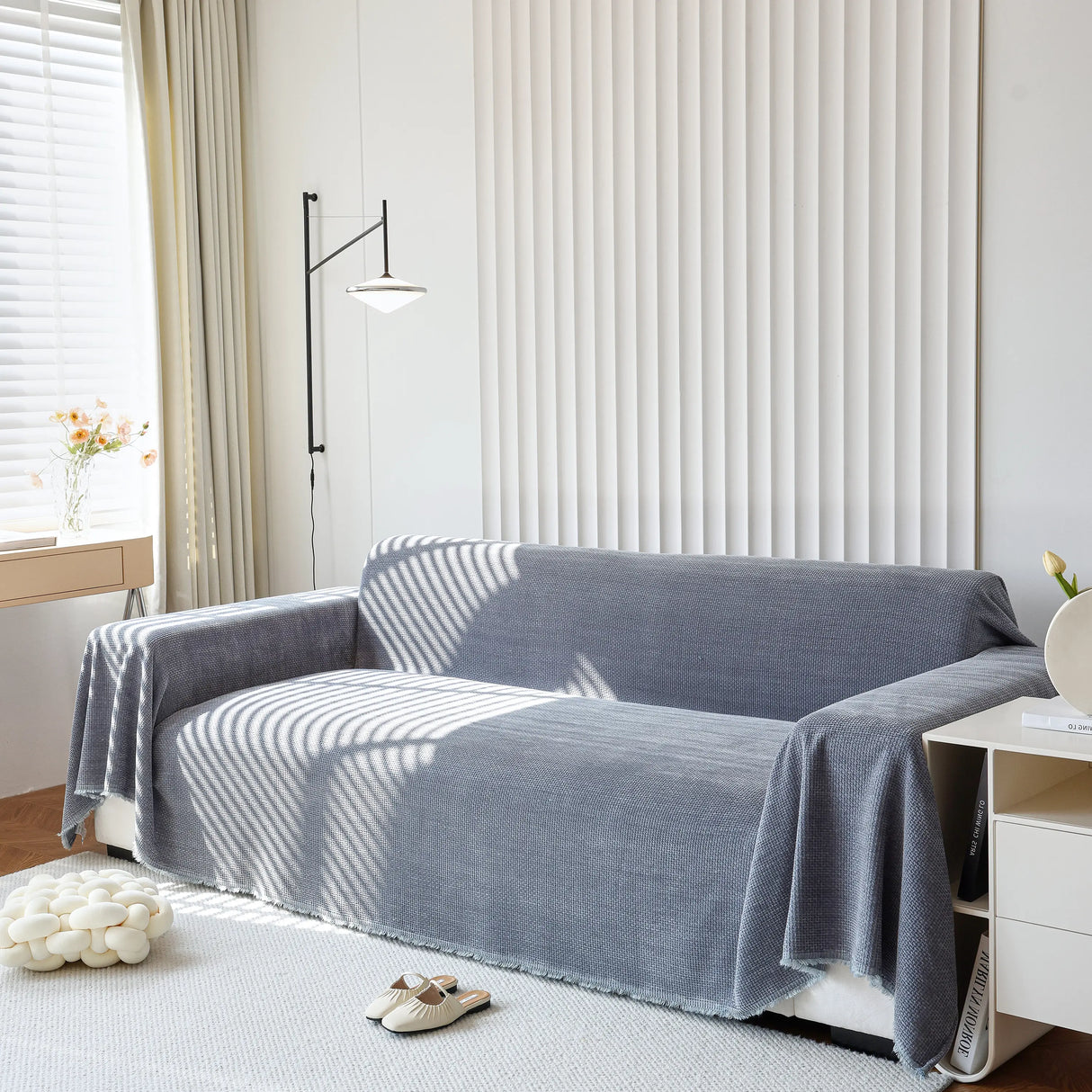 Chenille Thickened Solid Couch Blanket Throws, Reversible Couch Covers for Sectional Couches