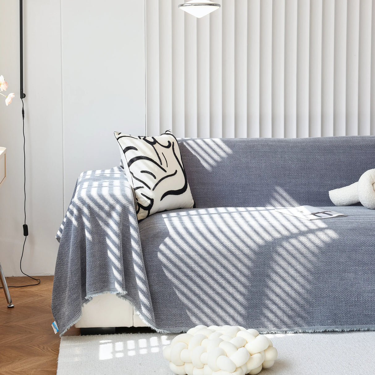 Chenille Thickened Solid Couch Blanket Throws, Reversible Couch Covers for Sectional Couches