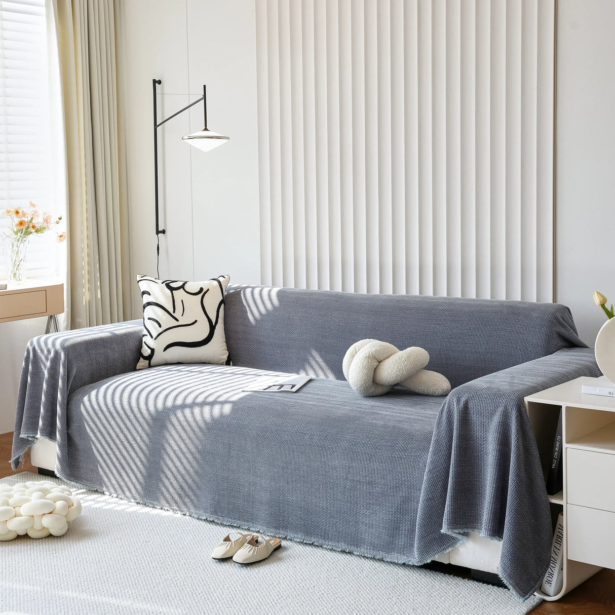 Chenille Thickened Solid Couch Blanket Throws, Reversible Couch Covers for Sectional Couches