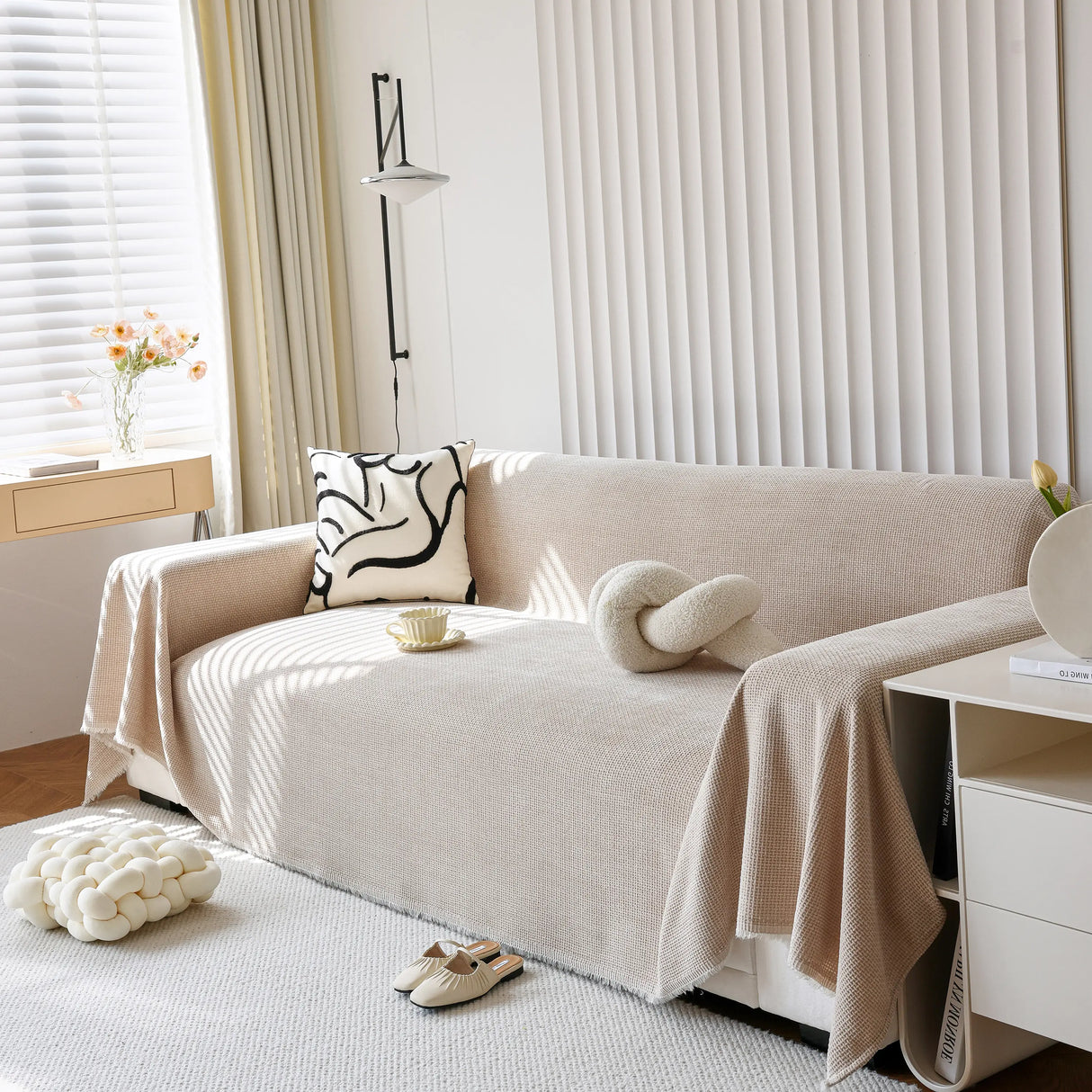 Chenille Thickened Solid Couch Blanket Throws, Reversible Couch Covers for Sectional Couches