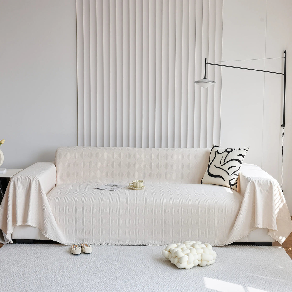 Textured Chenille Sofa Cover Throw, Soft Washable Couch Blanket Protector for Pets