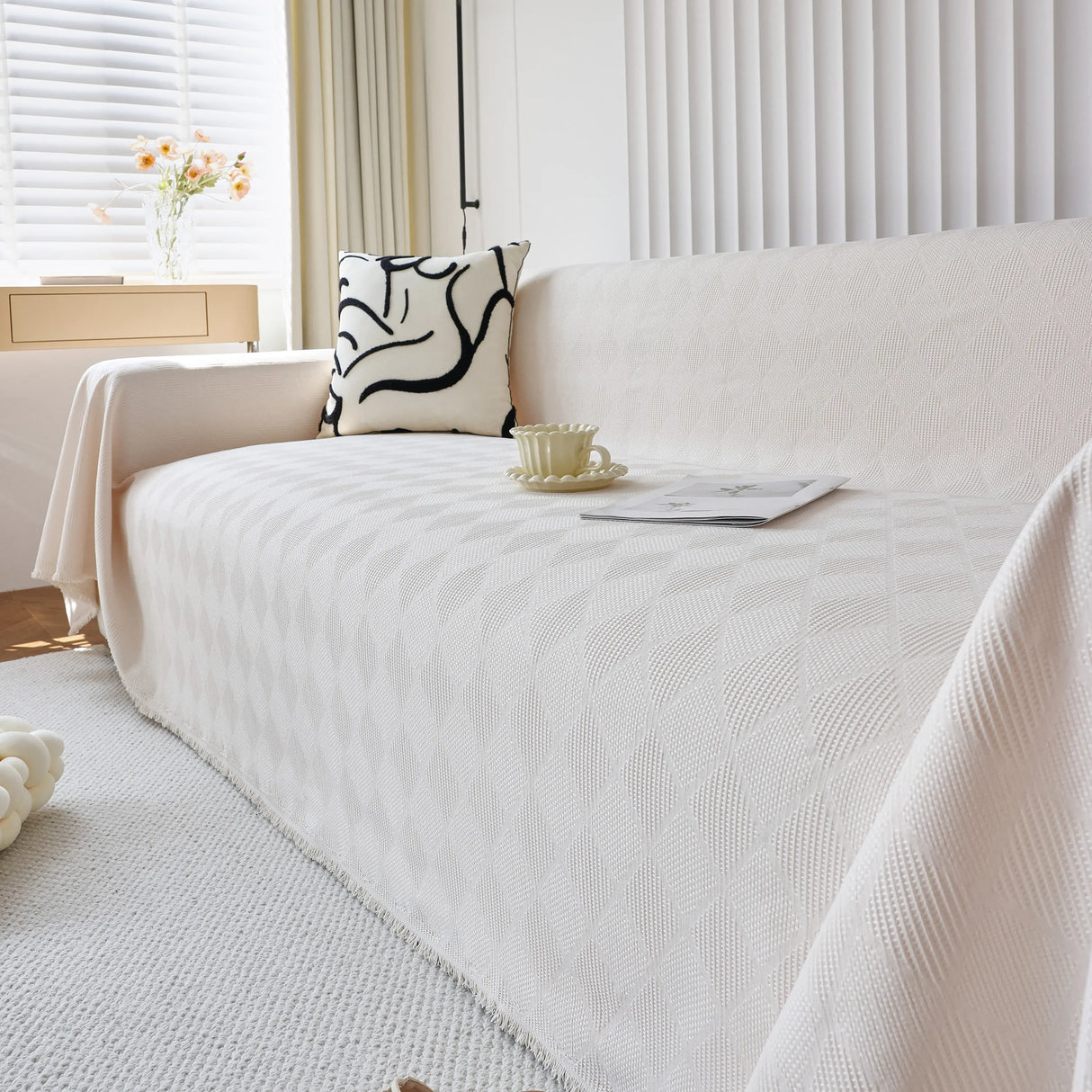 Textured Chenille Sofa Cover Throw, Soft Washable Couch Blanket Protector for Pets