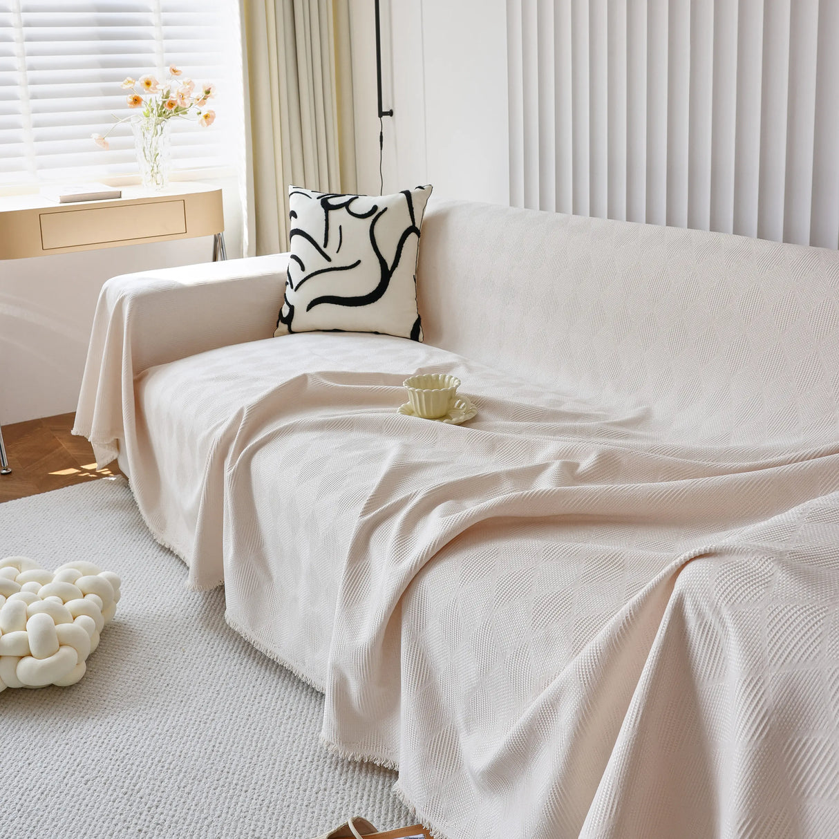 Textured Chenille Sofa Cover Throw, Soft Washable Couch Blanket Protector for Pets