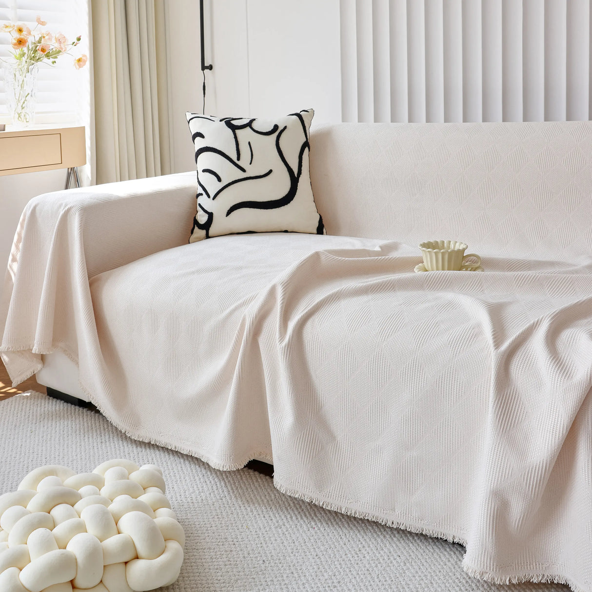 Textured Chenille Sofa Cover Throw, Soft Washable Couch Blanket Protector for Pets