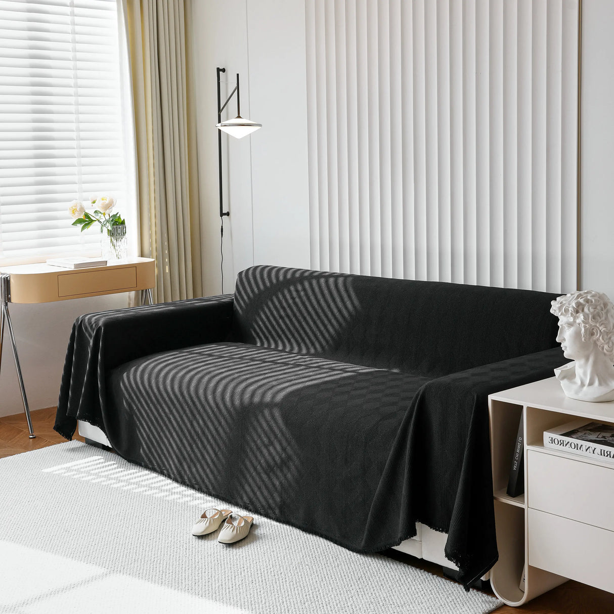 Textured Chenille Sofa Cover Throw, Soft Washable Couch Blanket Protector for Pets