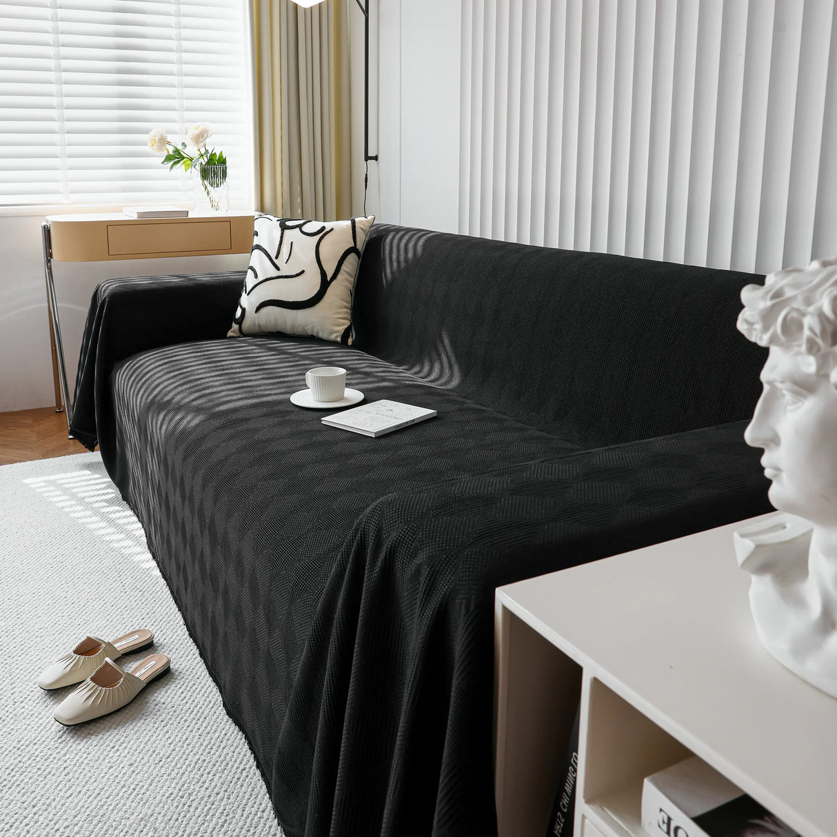 Textured Chenille Sofa Cover Throw, Soft Washable Couch Blanket Protector for Pets