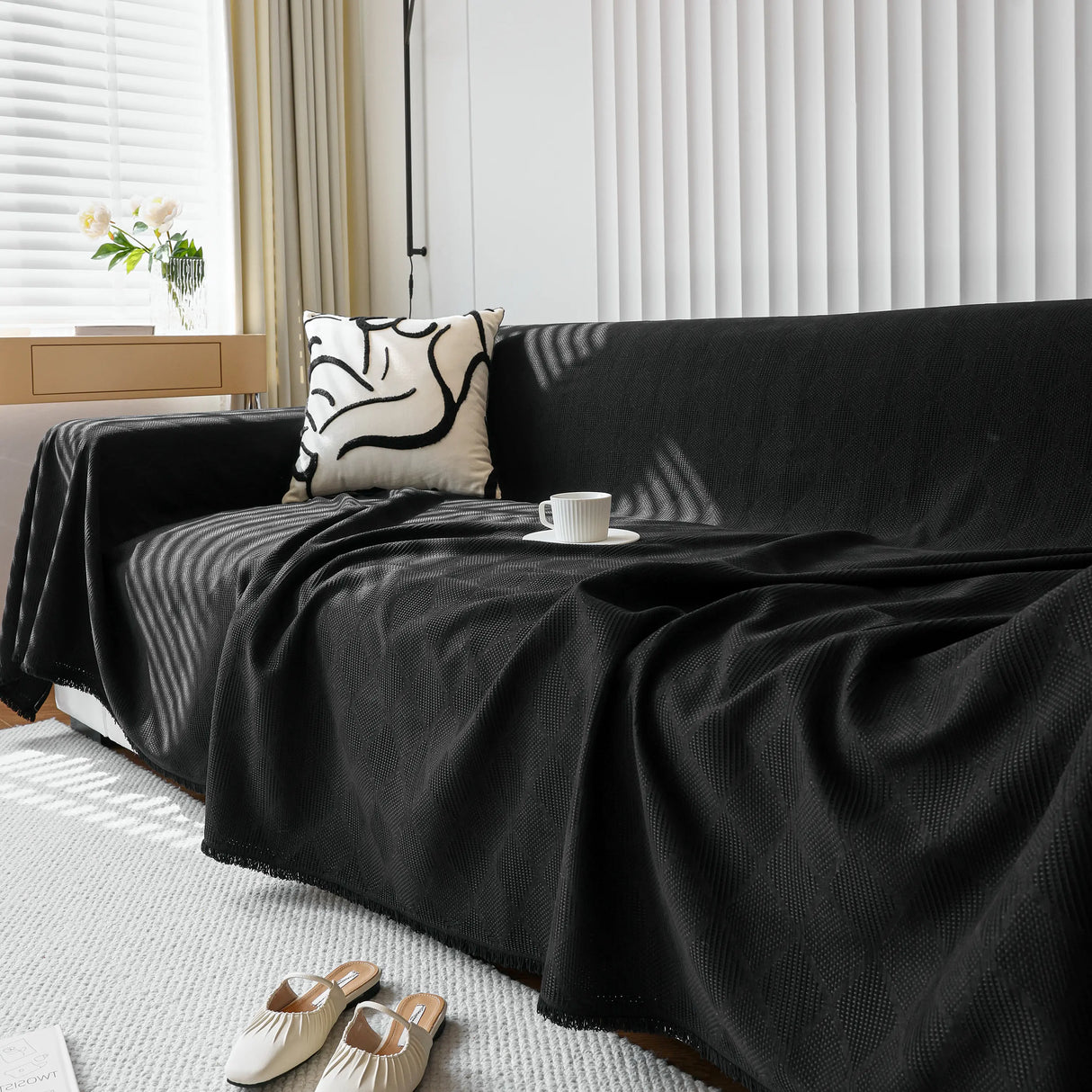 Textured Chenille Sofa Cover Throw, Soft Washable Couch Blanket Protector for Pets