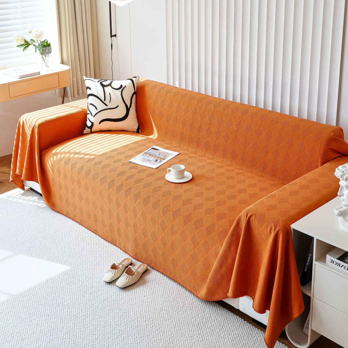 Textured Chenille Sofa Cover Throw, Soft Washable Couch Blanket Protector for Pets