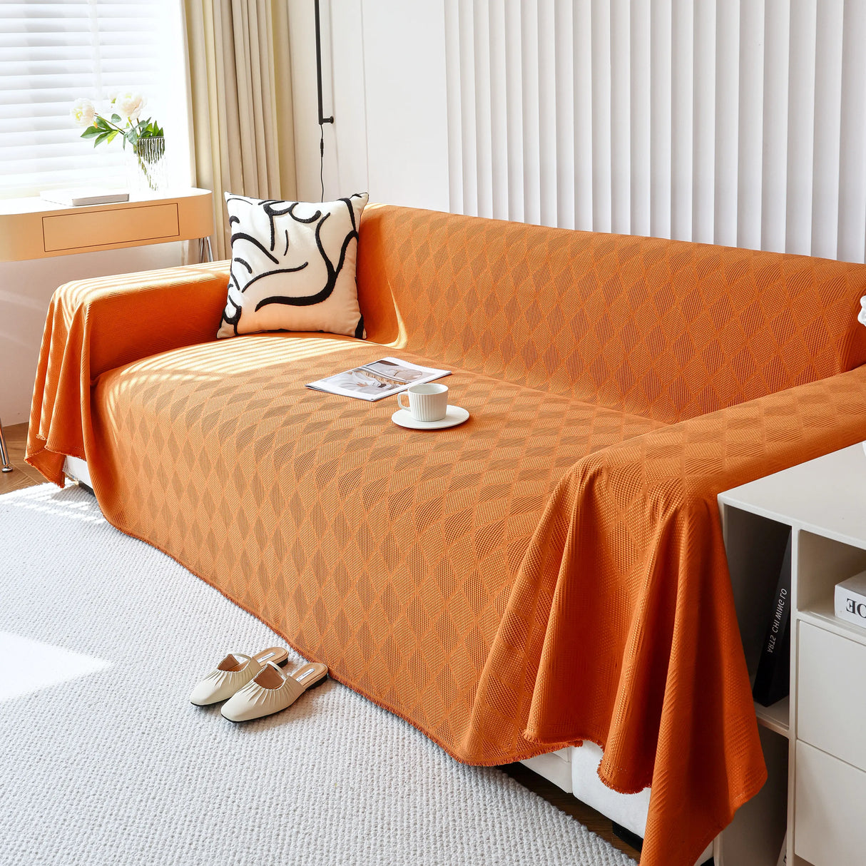 Textured Chenille Sofa Cover Throw, Soft Washable Couch Blanket Protector for Pets