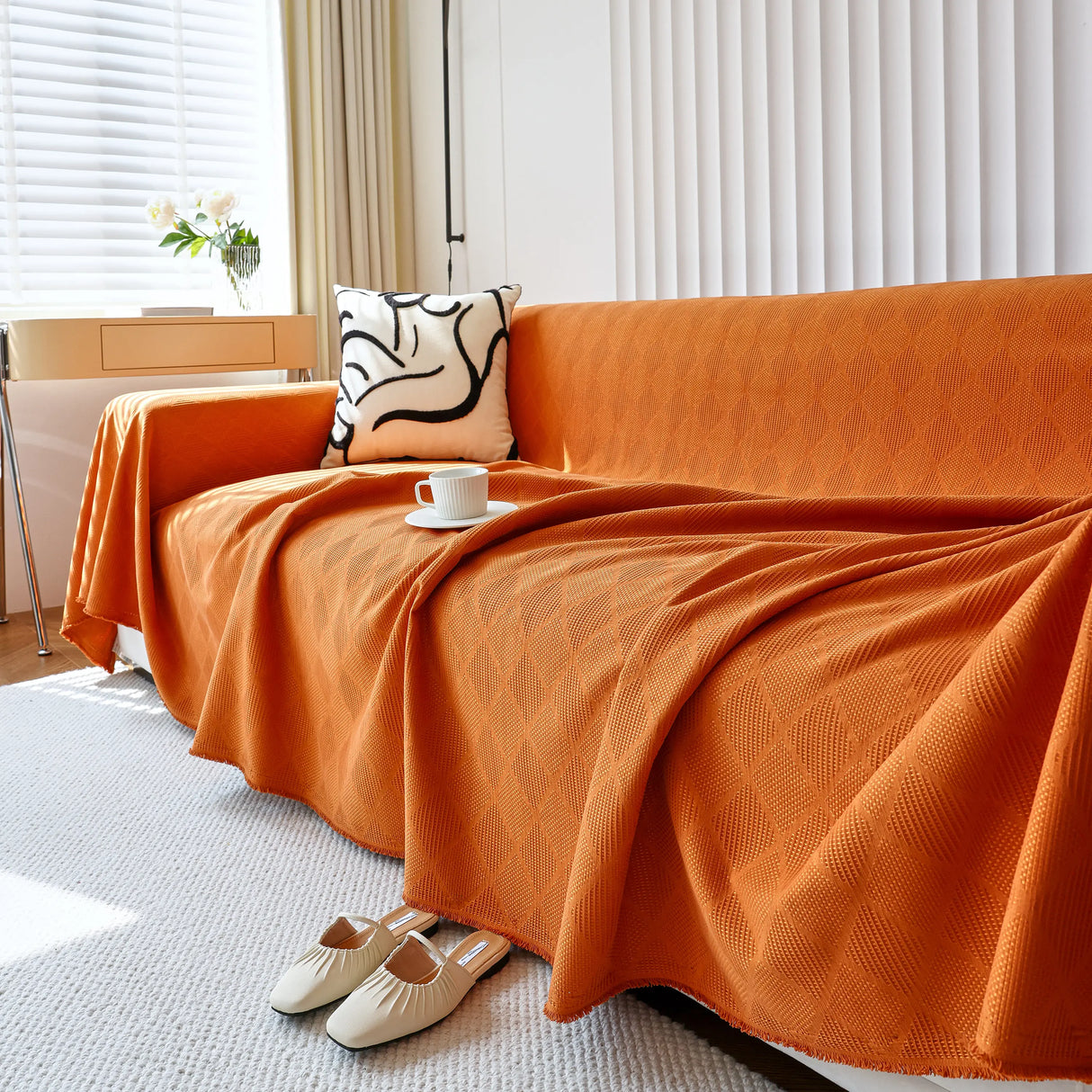 Textured Chenille Sofa Cover Throw, Soft Washable Couch Blanket Protector for Pets