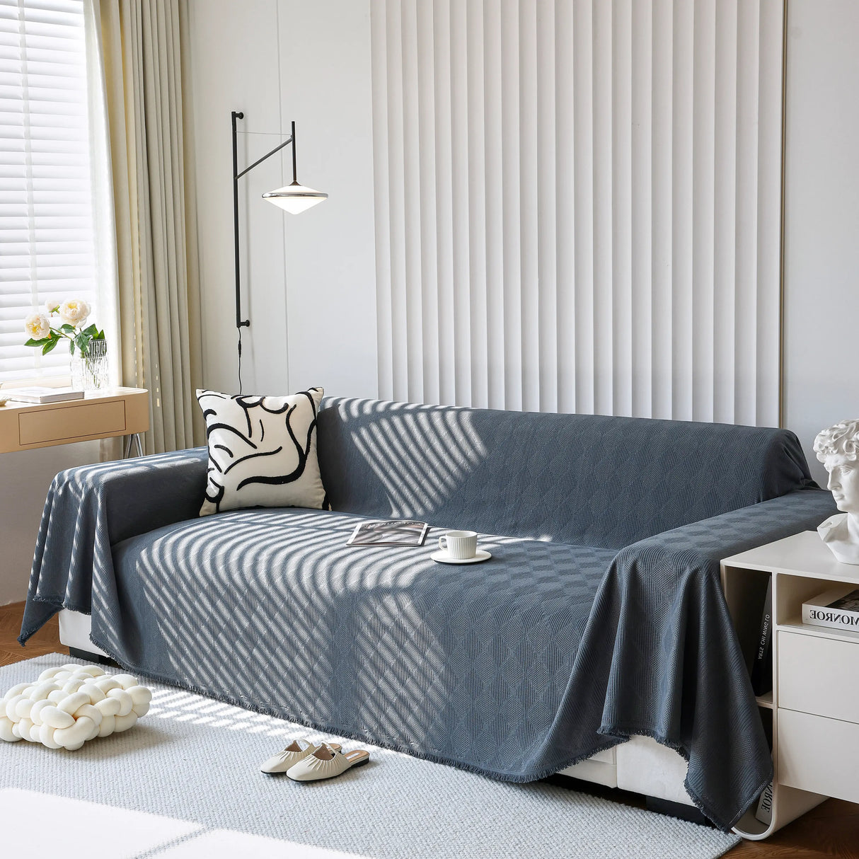 Textured Chenille Sofa Cover Throw, Soft Washable Couch Blanket Protector for Pets