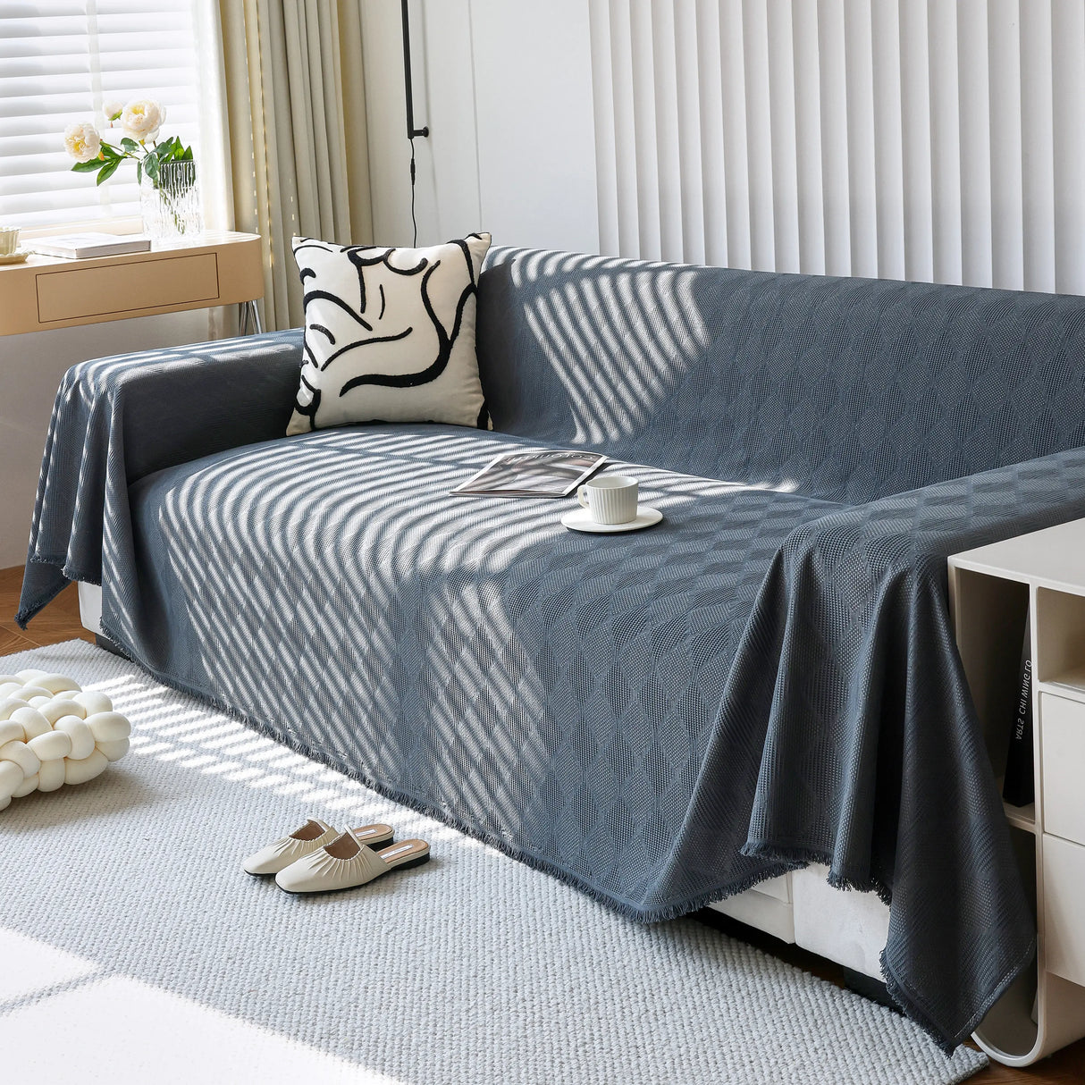 Textured Chenille Sofa Cover Throw, Soft Washable Couch Blanket Protector for Pets