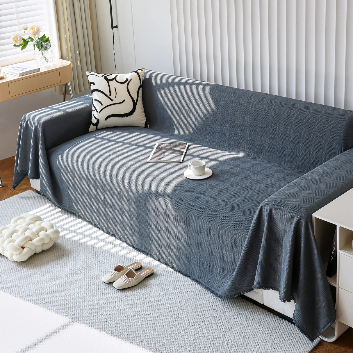 Textured Chenille Sofa Cover Throw, Soft Washable Couch Blanket Protector for Pets