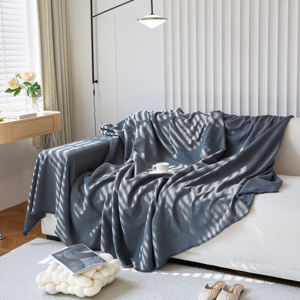 Textured Chenille Sofa Cover Throw, Soft Washable Couch Blanket Protector for Pets