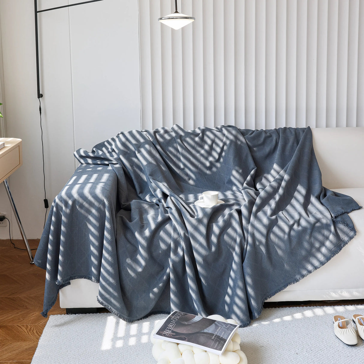 Textured Chenille Sofa Cover Throw, Soft Washable Couch Blanket Protector for Pets