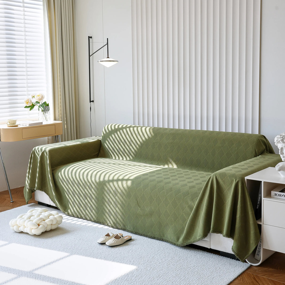 Textured Chenille Sofa Cover Throw, Soft Washable Couch Blanket Protector for Pets