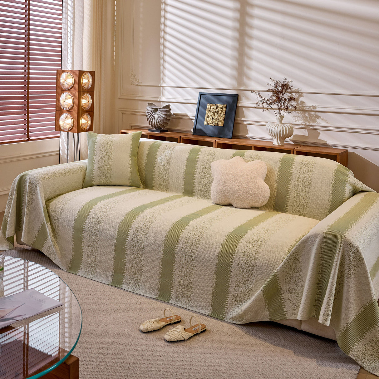 Modern Striped Couch Protector Blanket, Furniture Slipcover for L Shaped Sectionals