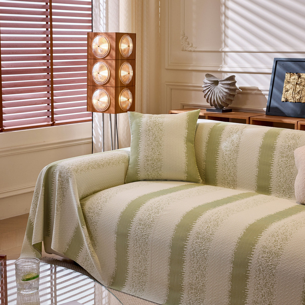 Modern Striped Couch Protector Blanket, Furniture Slipcover for L Shaped Sectionals