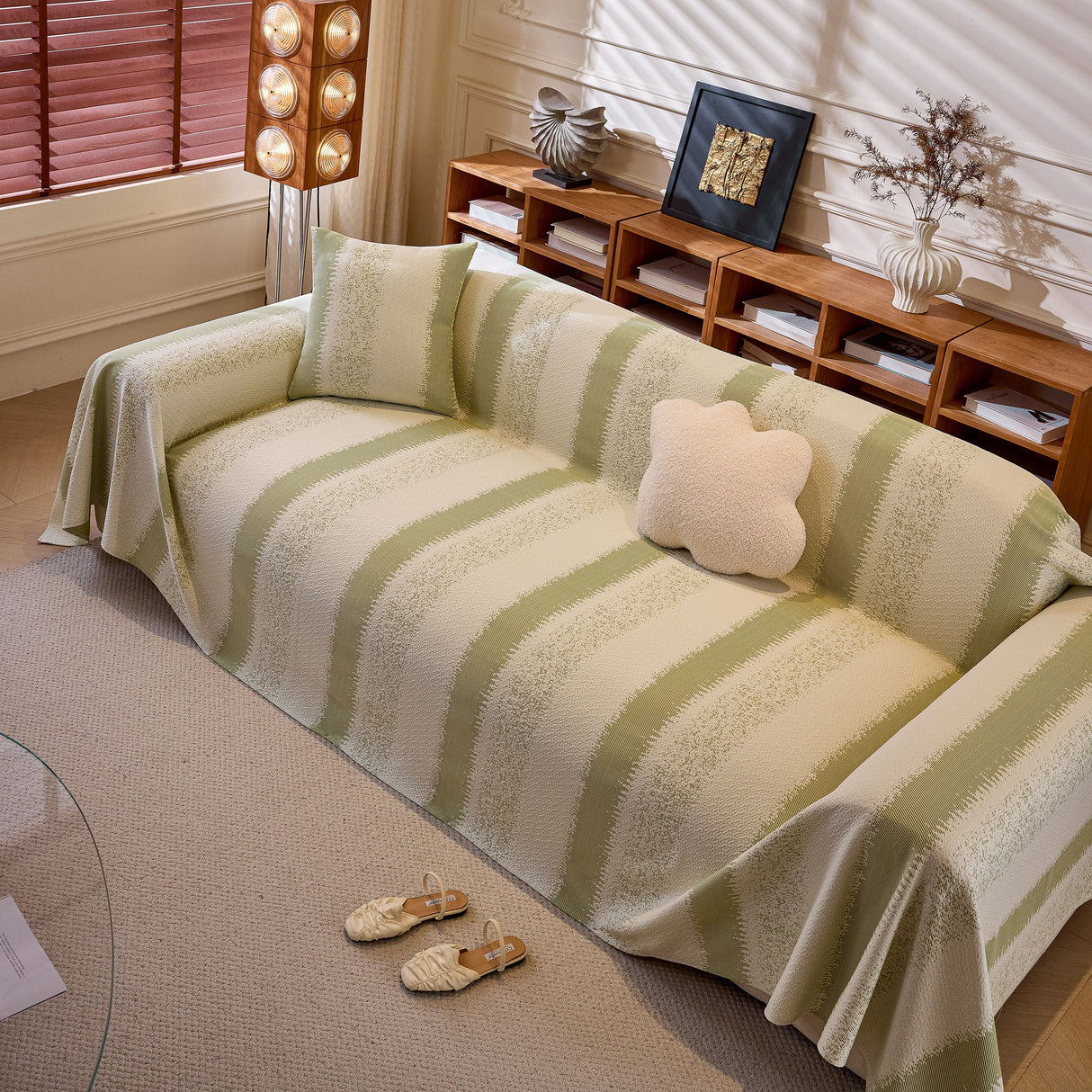 Modern Striped Couch Protector Blanket, Furniture Slipcover for L Shaped Sectionals