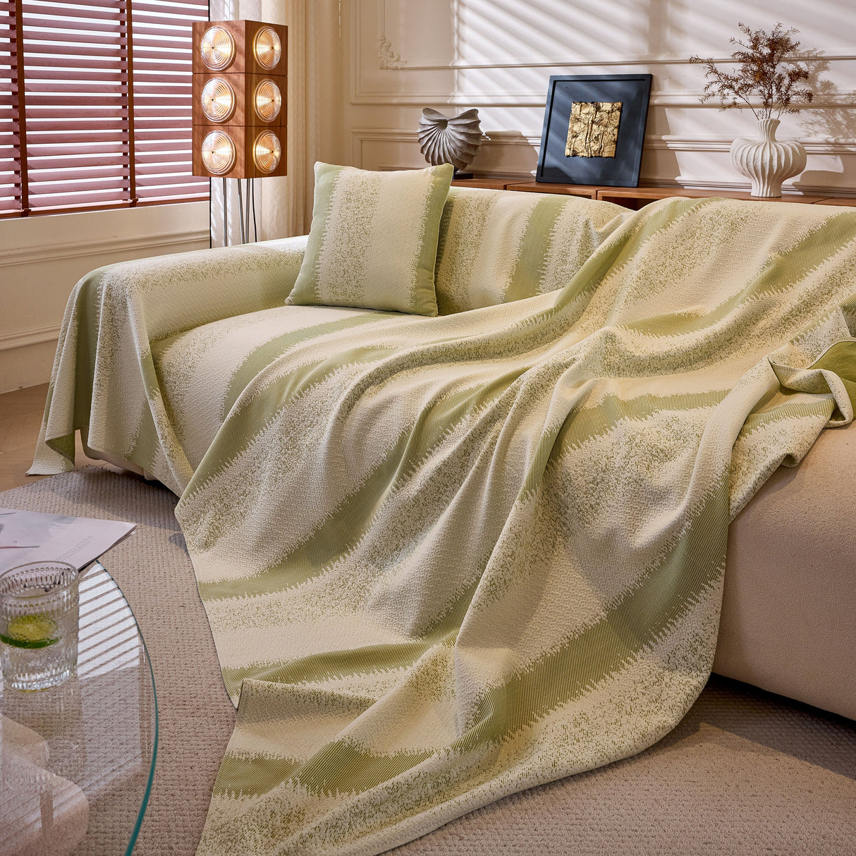 Modern Striped Couch Protector Blanket, Furniture Slipcover for L Shaped Sectionals