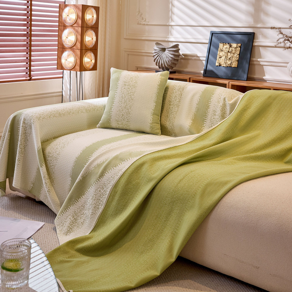 Modern Striped Couch Protector Blanket, Furniture Slipcover for L Shaped Sectionals