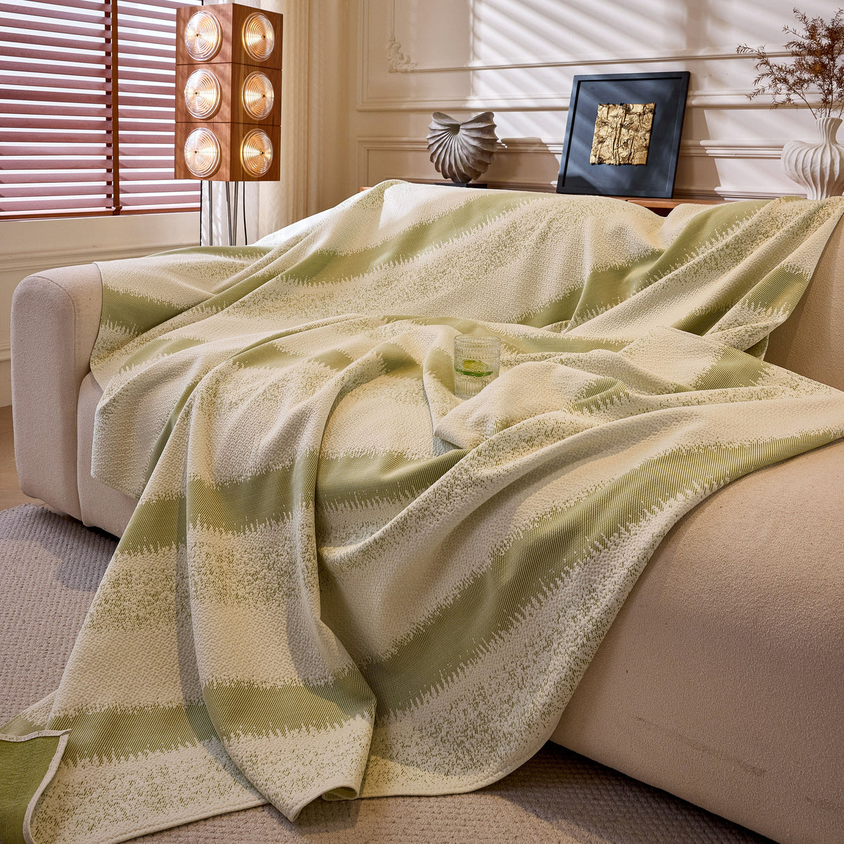 Modern Striped Couch Protector Blanket, Furniture Slipcover for L Shaped Sectionals