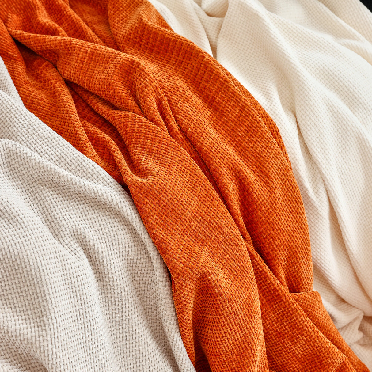 Chenille Thickened Solid Couch Blanket Throws, Reversible Couch Covers for Sectional Couches