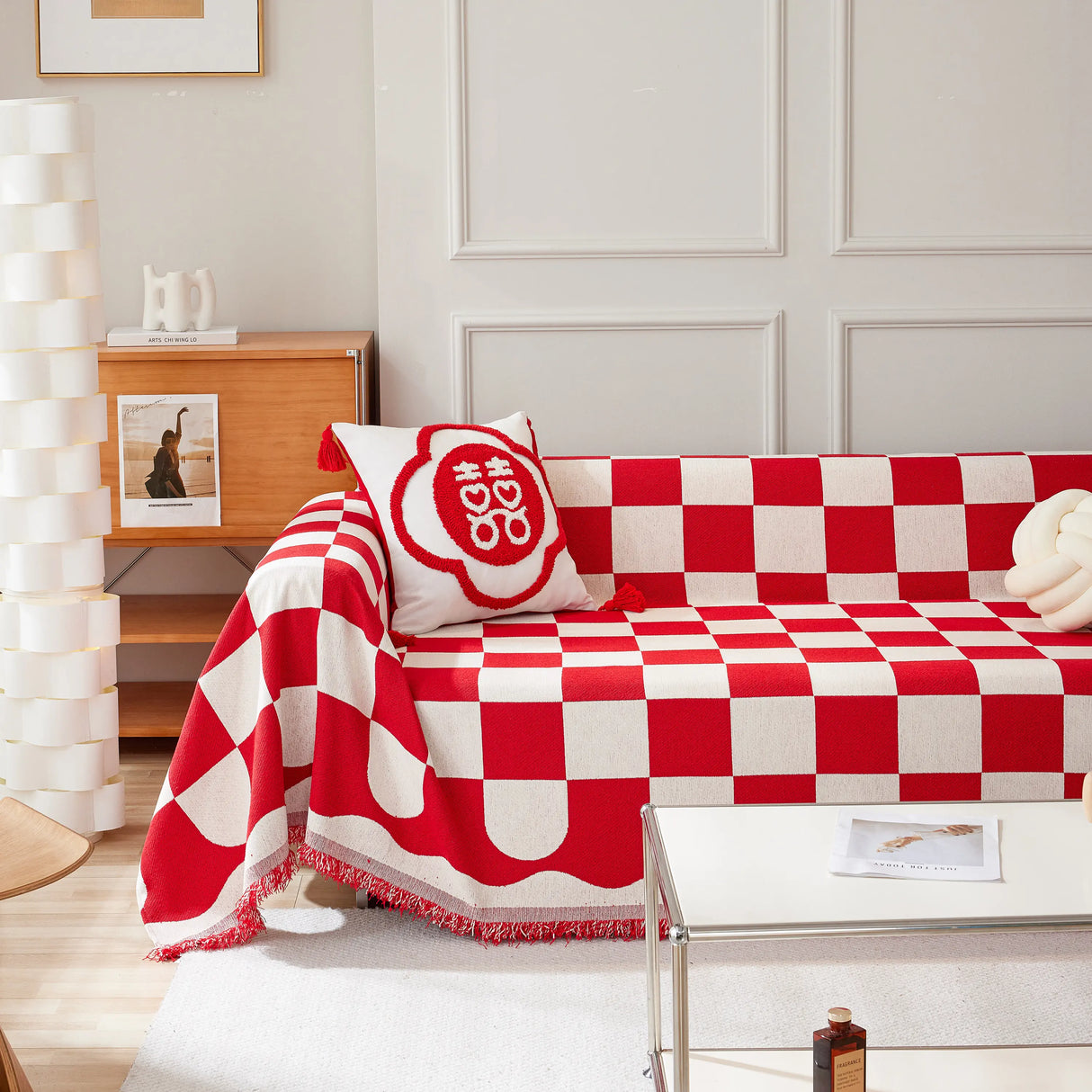 Chenille Plaid Couch Covers for Couches, Sectional Couch Covers, Stylish Sofa Throw Blanket