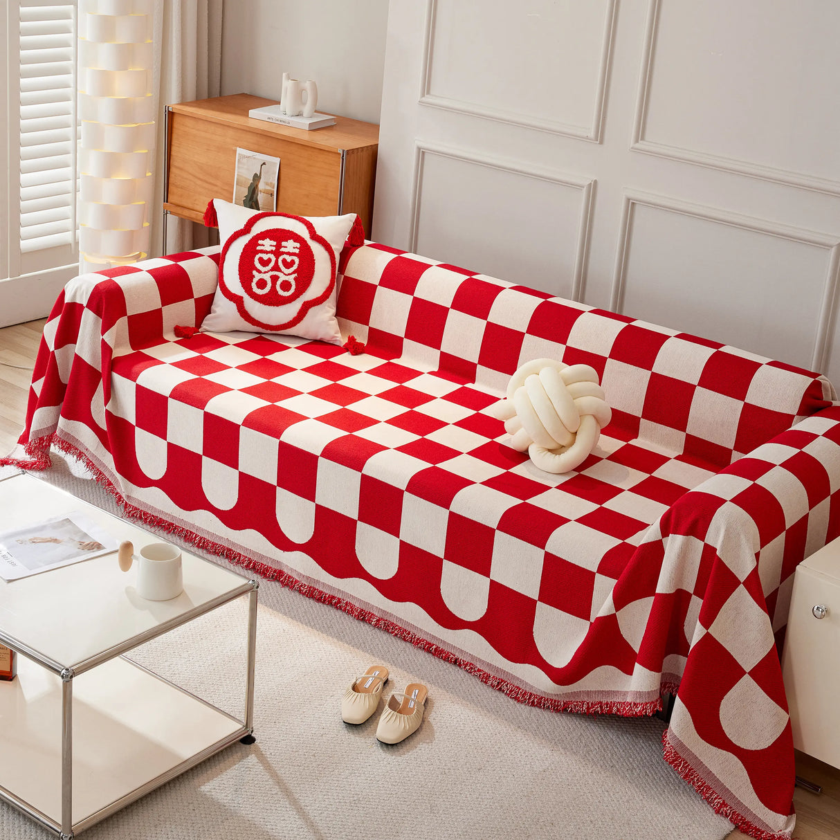 Chenille Plaid Couch Covers for Couches, Sectional Couch Covers, Stylish Sofa Throw Blanket