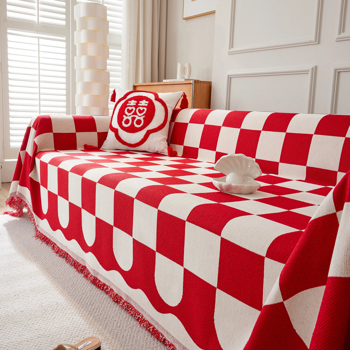 Chenille Plaid Couch Covers for Couches, Sectional Couch Covers, Stylish Sofa Throw Blanket