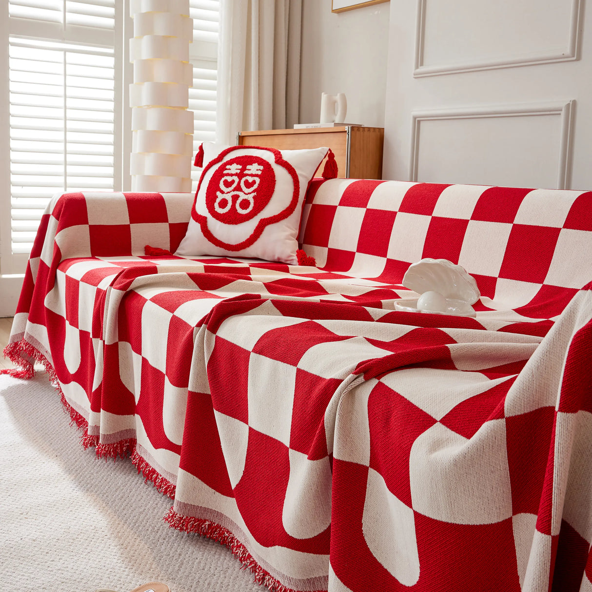 Chenille Plaid Couch Covers for Couches, Sectional Couch Covers, Stylish Sofa Throw Blanket