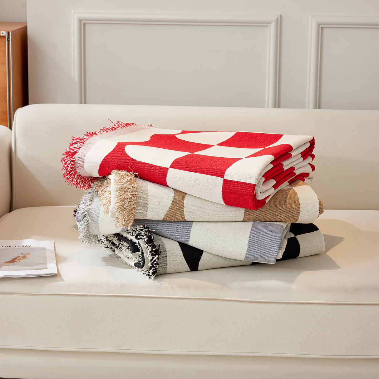 Chenille Plaid Couch Covers for Couches, Sectional Couch Covers, Stylish Sofa Throw Blanket