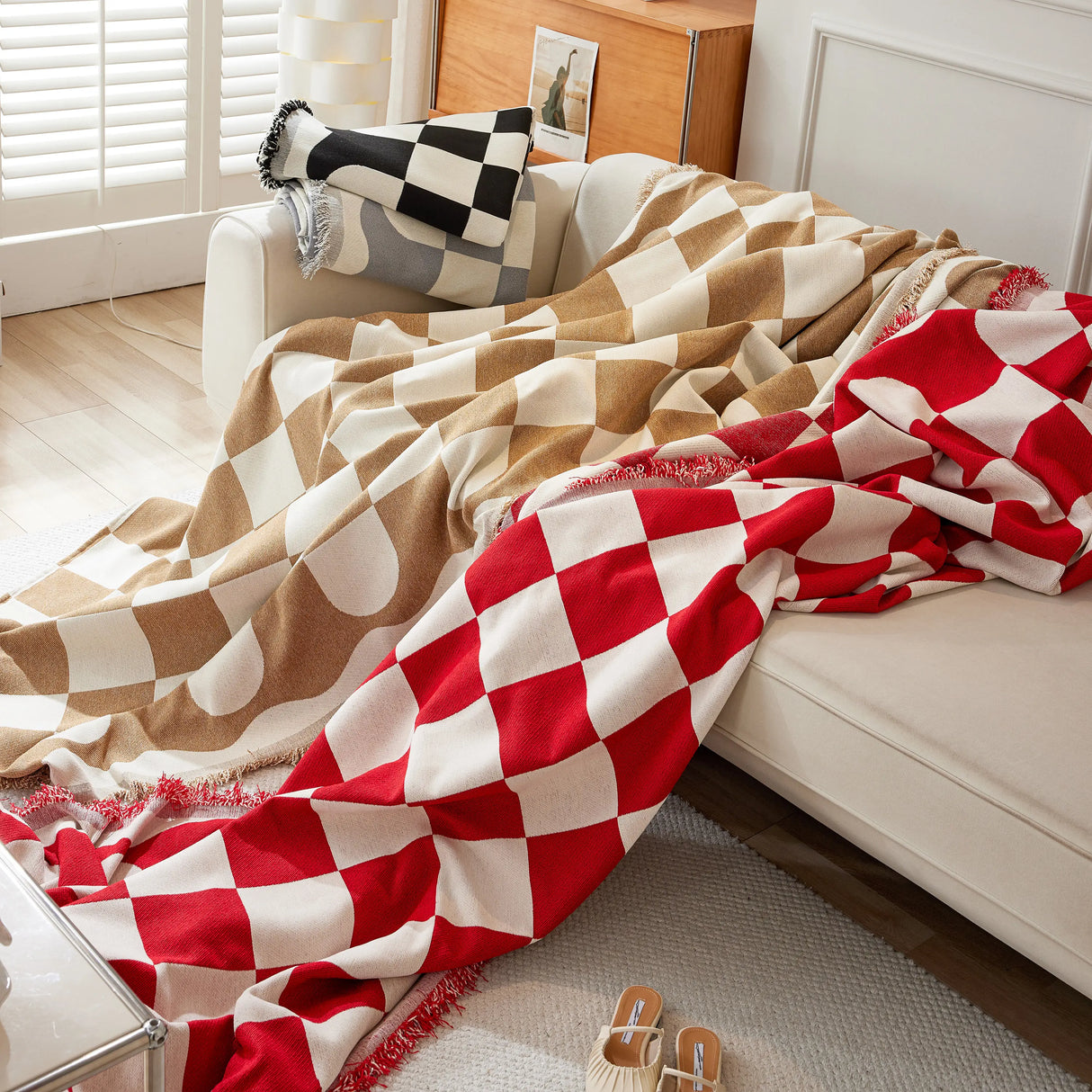 Chenille Plaid Couch Covers for Couches, Sectional Couch Covers, Stylish Sofa Throw Blanket