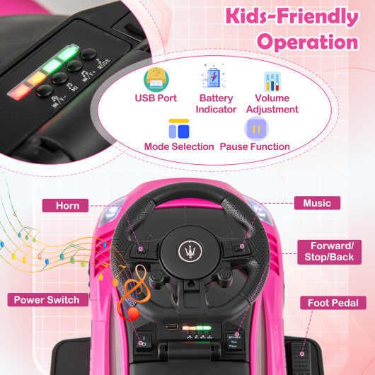 3-in-1 Ride on Push Car Maserati Licensed Sliding Car with Music-Pink