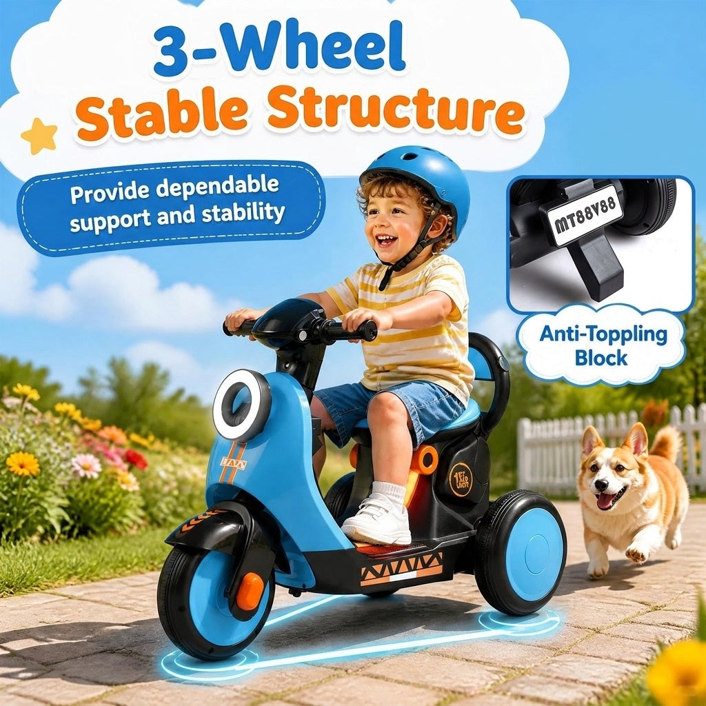 6V Electric Ride on Motorcycle with LED Headlight for Kids Aged 3-5 Years-Blue